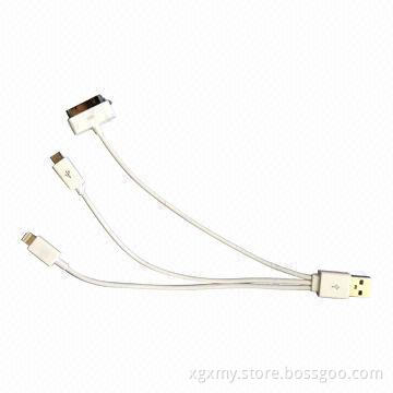 3-in-1 Data USB Cable for iPhone, with USB, 8-pin, Micro USB, High-speed Charging